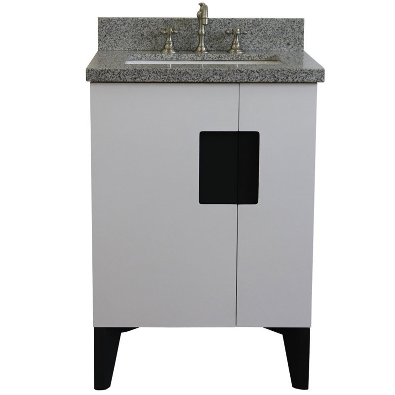 25'' Single Bathroom Vanity with Granite Top, Gray, White