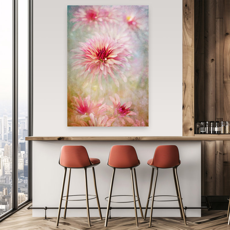 Reproduction d'art rose printanier rose Dahlias, H 60 po x l 40 po