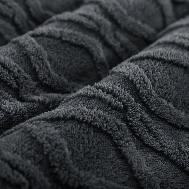 Sherpa Fleece Comforter, Reversible Flannel Blanket, 3D Jacquard Design, Full Comforter, Gray