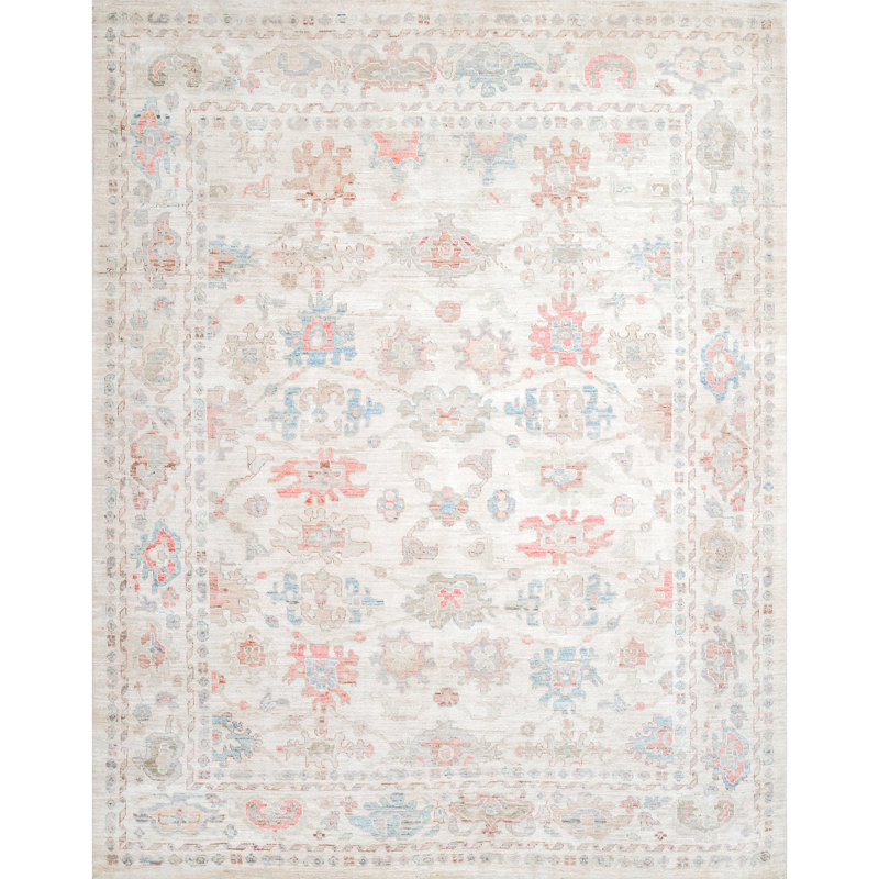 Hand Knotted Wool Area Rug in Cream