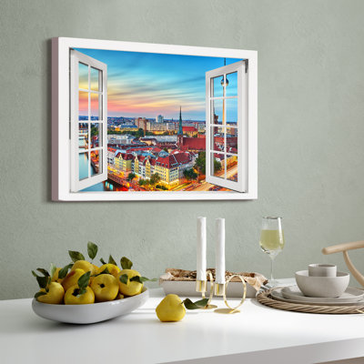 Berlin Panorama In The Window - No Frame Print on Canvas