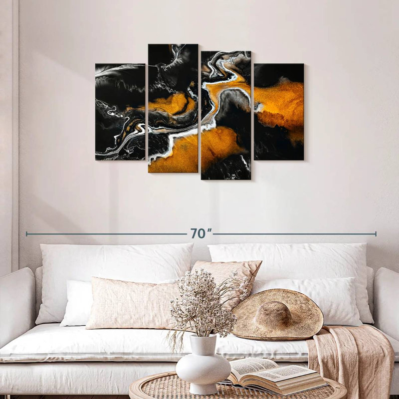 Avery or et noir abstrait, H 27 po x l 43 po
