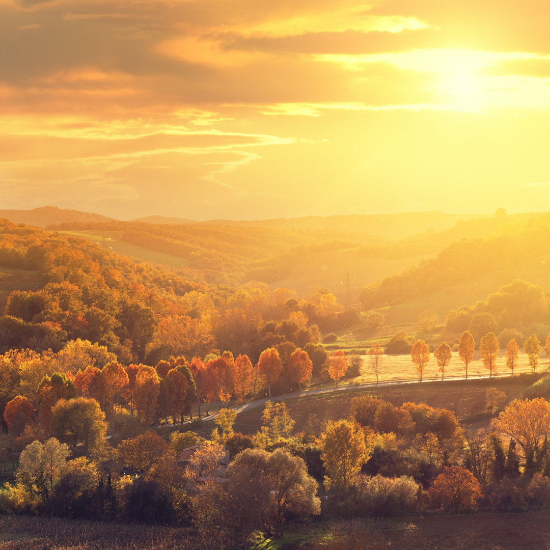 Herbstsonnenuntergang von Mammuth - Druck auf Leinwand ohne Rahmen