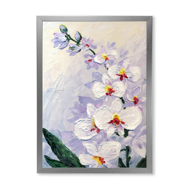 Fleur d'orchidée blanche moderne - peinture, H 12 po x l 8 po x P 1 po, Cadre photo argenté
