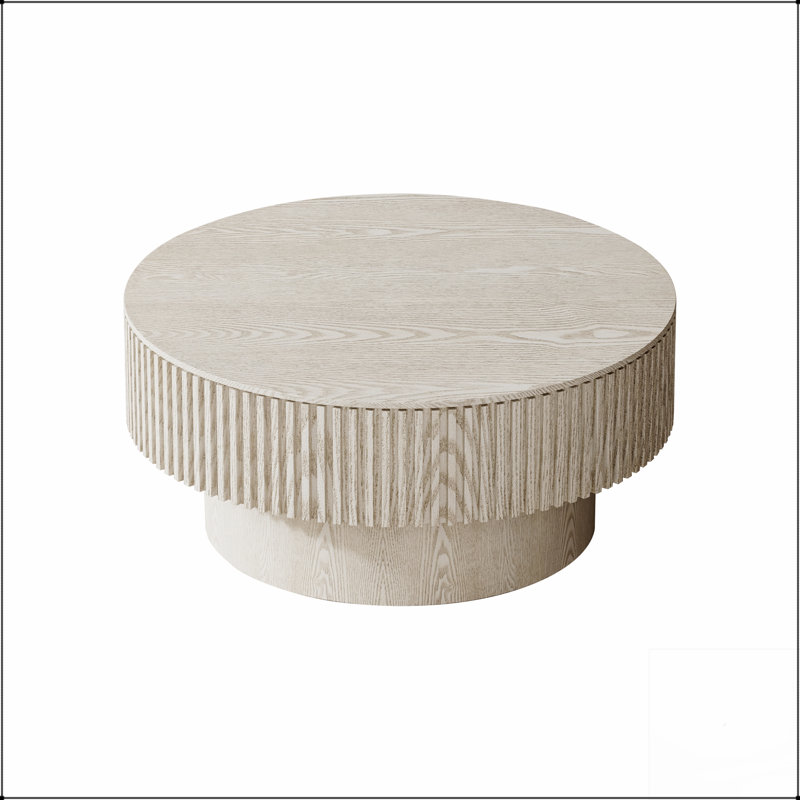 Table basse ronde de 31,5 po avec rangement, placage en bois massif, décor moderne pour le salon, la chambre à coucher, un appartement ou un bureau