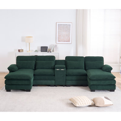 124'' U-shaped Sectional Sofa, 4-Seater Modular Sofa With Storage, Living Room Cloud Couch Sleeper Sofa Sectional With Chaise,With Console And USB 