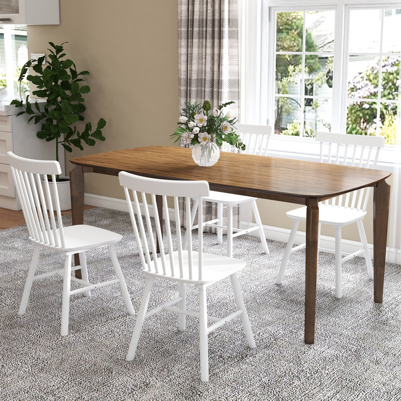 Ensemble de table de salle à manger rectangulaire, table de salle à manger de ferme avec pieds en bois massif et chaises à dossier à lattes Windsor pour cuisine / salle à manger / chambre d'amis