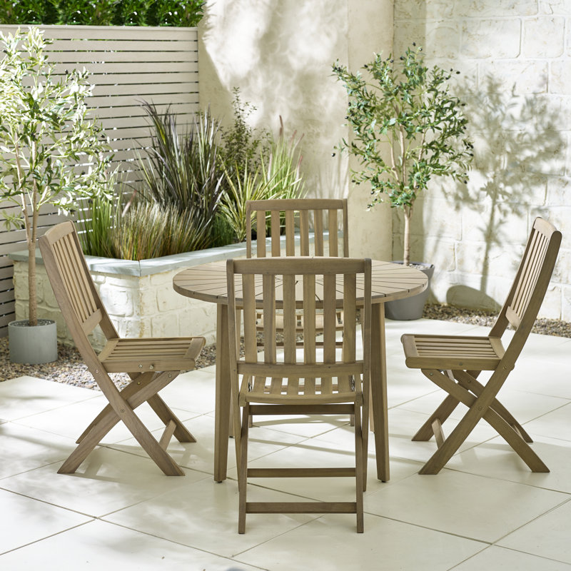 Quattro Acacia Wooden Round Dining Table With 4 Hamber Dining Chairs - Modern Garden Patio Dining