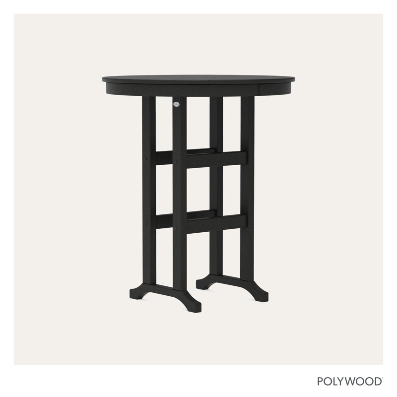 POLYWOOD Round Farmhouse Bar Table, Black, 36"