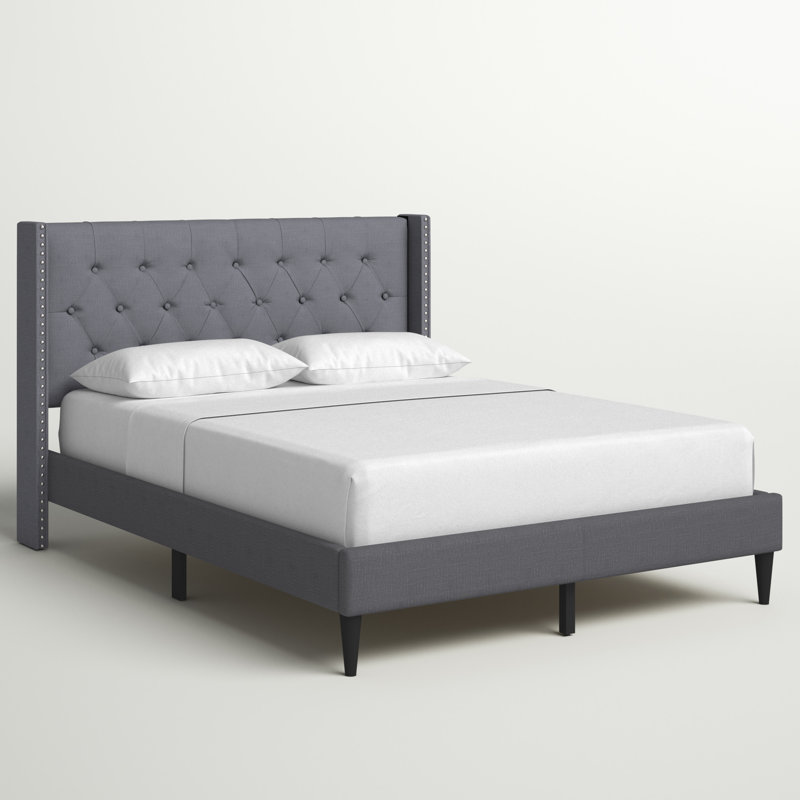 Aileen Upholstered Wingback Bed, Dark Gray, King