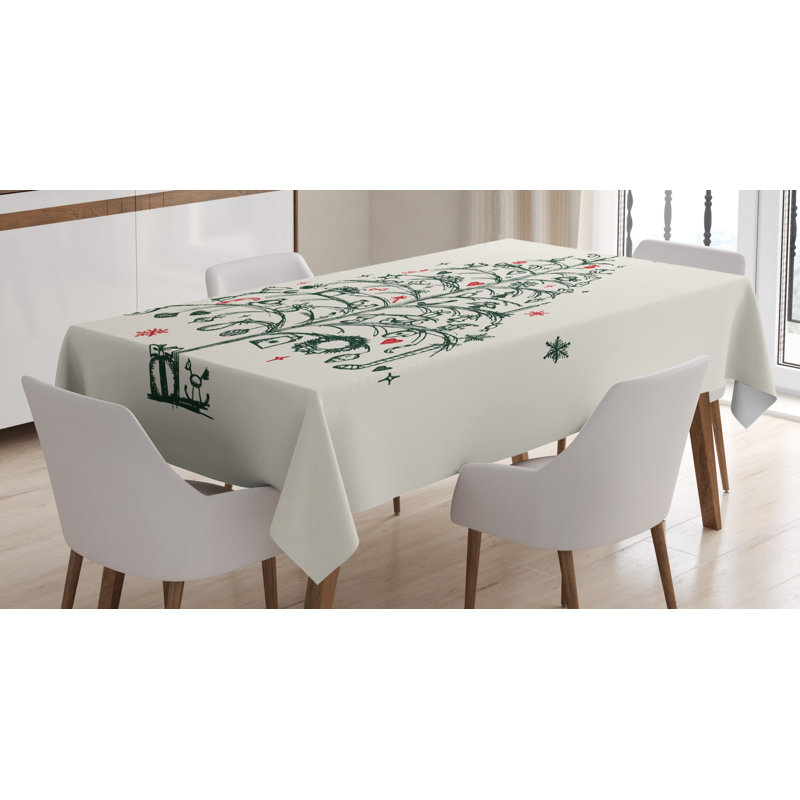 Fairies with Wands and Tree Hand Drawn Style with Wreath and Stockings Image Tablecloth, 90" x 60"
