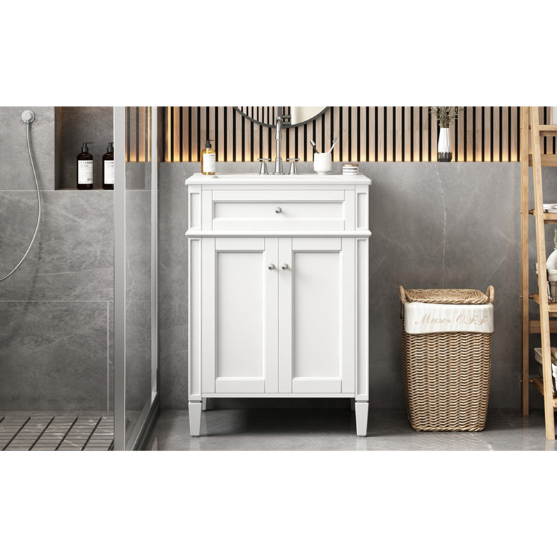 Meuble-lavabo de salle de bain 24 po avec 2 portes et 2 tiroirs basculants, Blanc