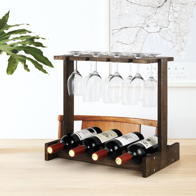 Brooklen Solid Wood Tabletop Wine Bottle & Glass Rack in Brown
