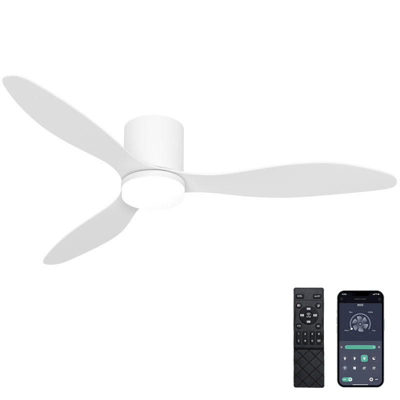 52” 3 - Blade Dimmable Ceiling Fan With LED Lights And Remote Control, White, White