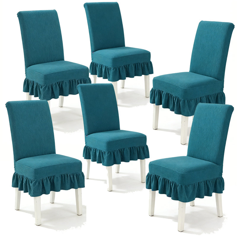 6 PCS Stretch Parsons Dining Chair Covers with Ruffled Skirt, Elastic Slipcovers for High Back Chairs, Wrinkle-Resistant Fabric Protection for Dining Room, Restaurant, Banquet