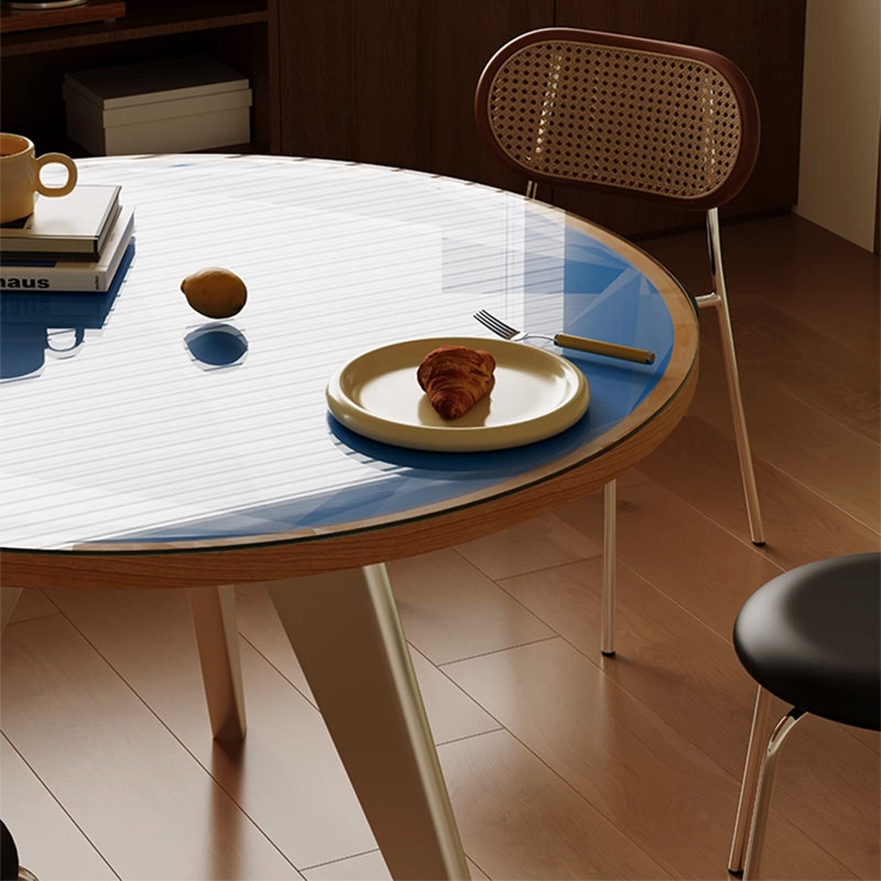 Table de salle à manger bleue ronde en bois massif et manufacturé, H 29,53 po x L 43,31 po x l 43,31 po