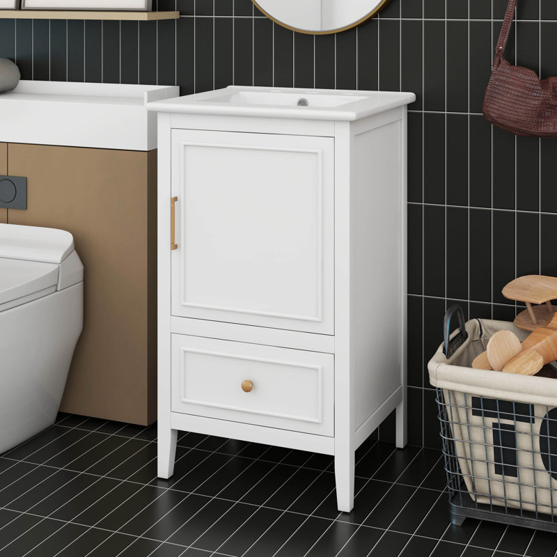 20" Bathroom Vanity With Ceramic Sink, One Drawer, And Door Storage Shelf, Wood Storage Cabinet With Adiustable Foot Pad
