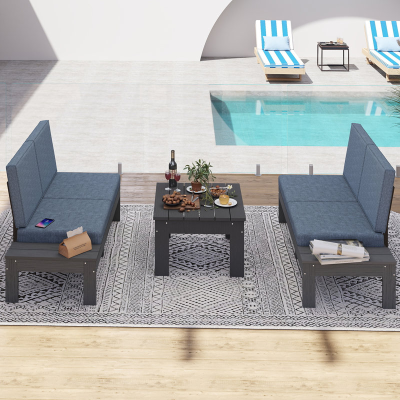 Ensemble de conversation modulaire 3 pièces 4 personnes avec canapé et canapé modulaire en PEHD pour l'extérieur, Gray