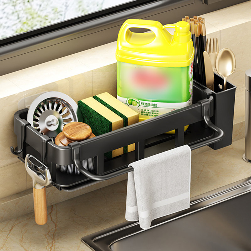 Porte-éponge pour évier de cuisine avec porte-brosse sans perforation