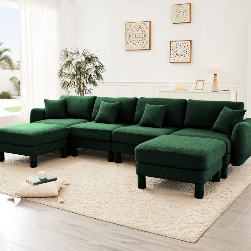 Canapé modulaire moderne en forme de U à 4 boucles avec incrustations uniques d'accoudoirs, 2 repose-pieds et pieds pour des poches douces en tissu fréquemment utilisées, confort respirant et respirant