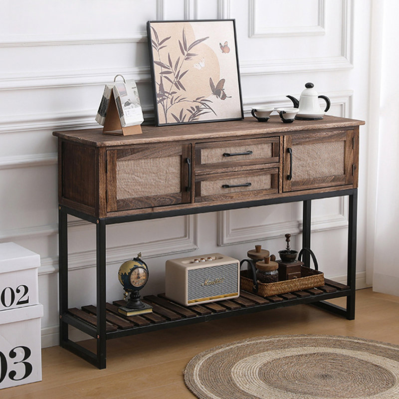 Console rectangulaire en bois manufacturé brun massif, Brun