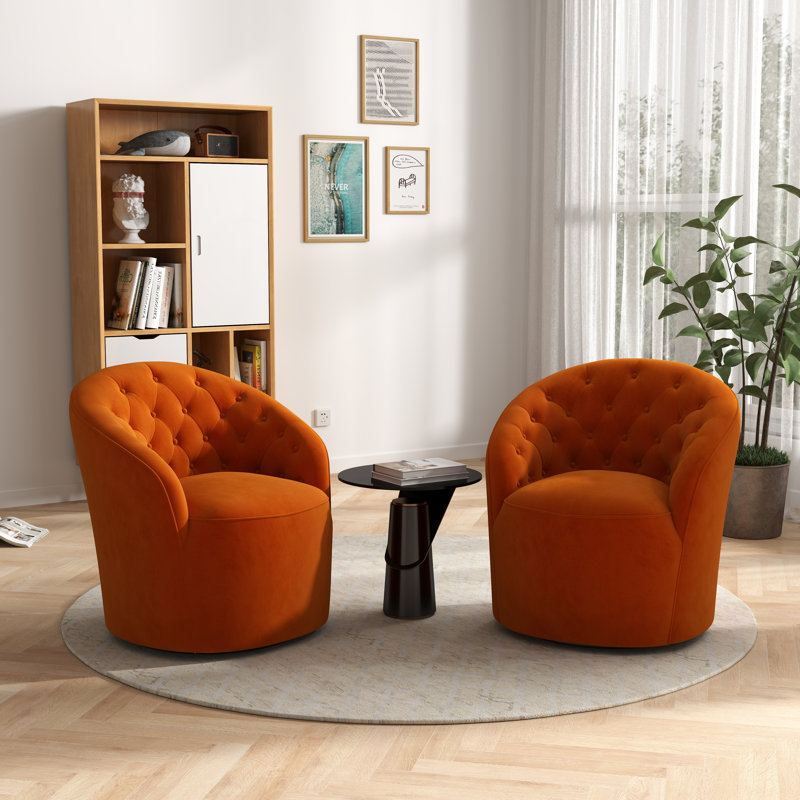 Kehr Velvet Swivel Barrel Chair, Orange Velvet