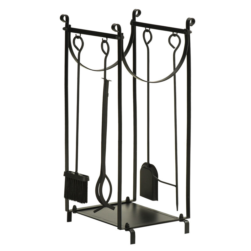 Black Steel Indoor/Outdoor Firewood Rack with Fireplace Tools