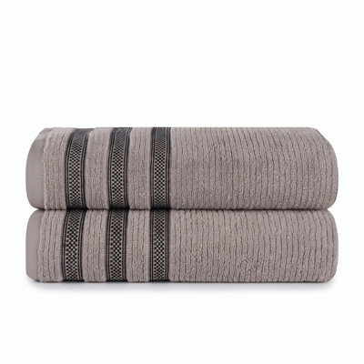 Emiliah Zero Twist Cotton Ribbed Modern Geometric Border Plush Soft Highly-Absorbent Bath Towel Set