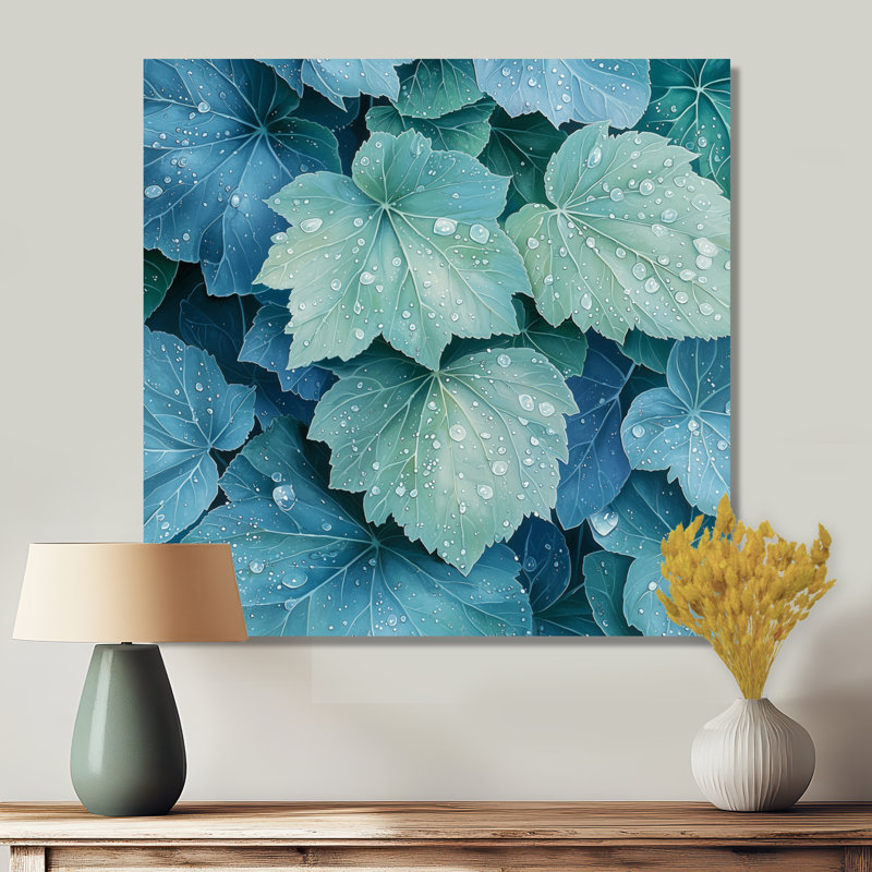 Morning Dewy Leaves I - feuilles, art mural, Toile tendue, Ne s’applique pas, H 16 po x l 16 po