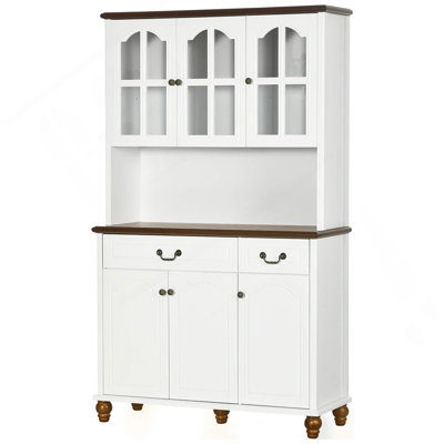 Buffet de cuisine blanc avec 6 portes, 2 tiroirs et 3 tablettes réglables à 3 niveaux