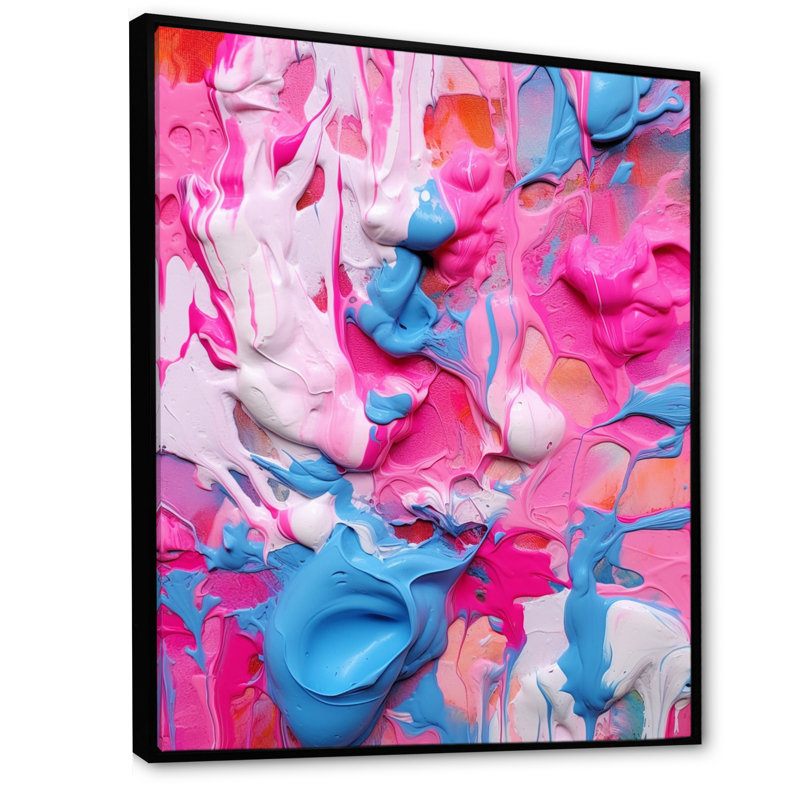Rose et bleu liquide Art I - fractales, reproduction d'art sur toile, Cadre flottant noir, H 20 po x l 12 po x P 1 po