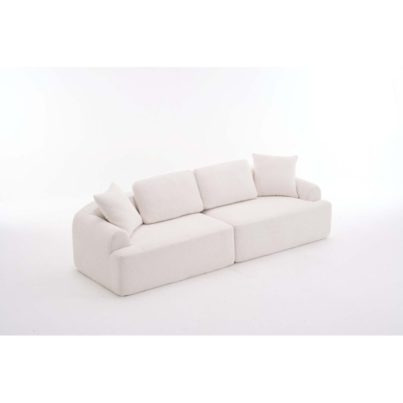 Canapé 4 places combiné, tissu en laine au crochet, canapé à compression pleine éponge, canapé combiné avec 4 coussins, Beige