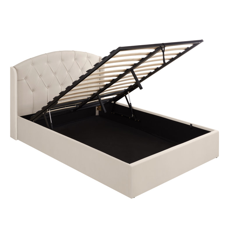 Balcer Upholstered Ottoman Lift Up Storage Bed, Diamond, Beige 