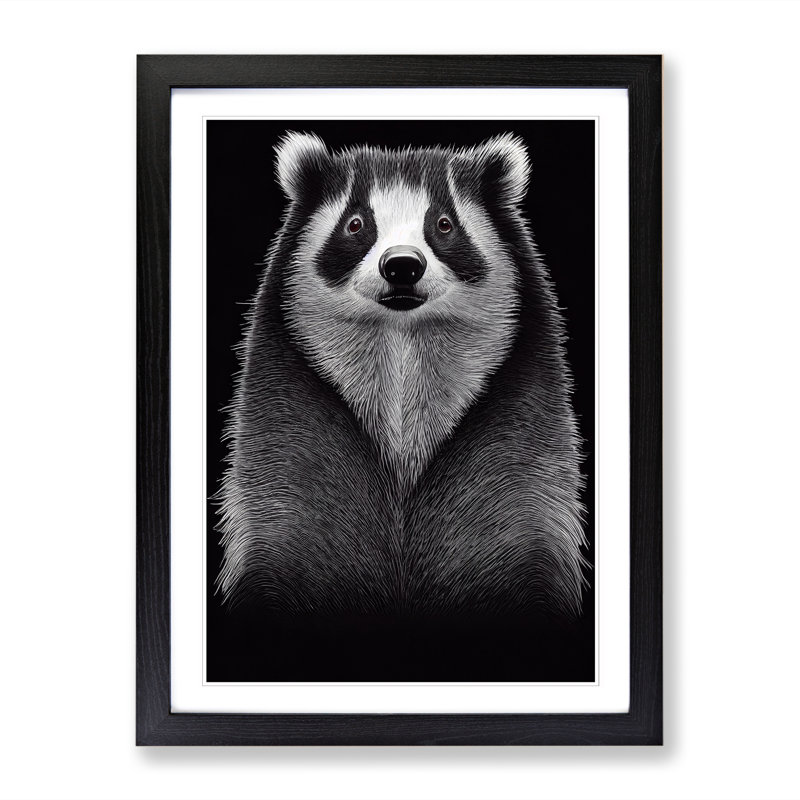 Badger In Monochrome - Single Picture Frame Print, 64cm H x 46cm W, Oak Framed