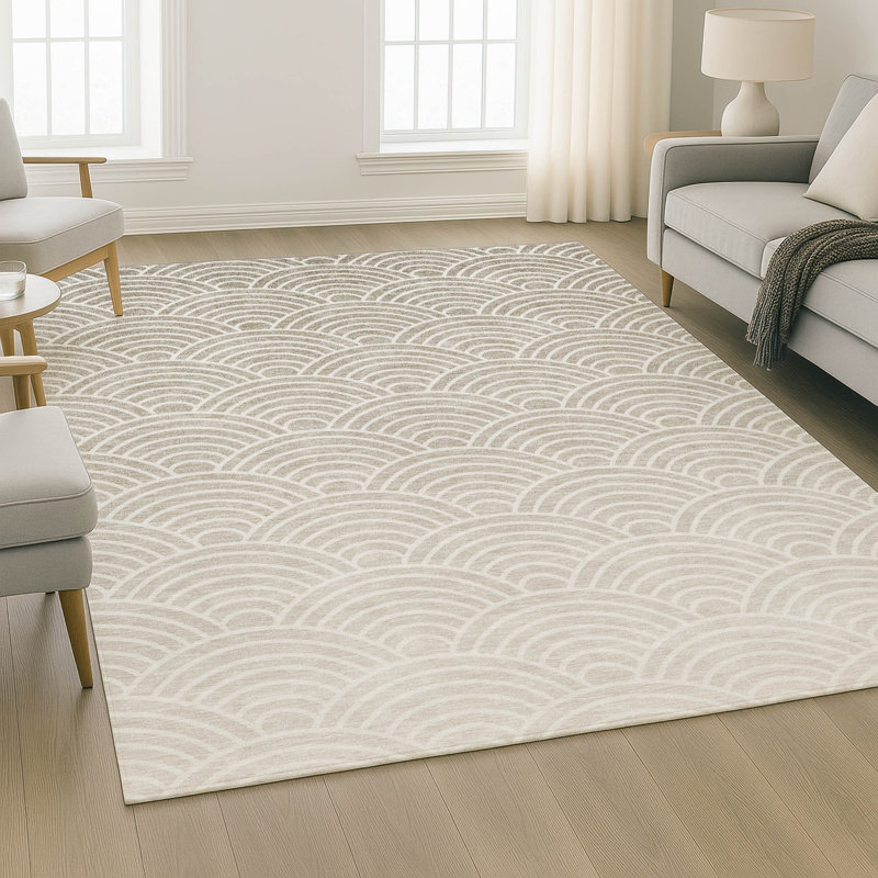 Premium Machine Washable Mayfield AMF2414 Arc Rug, Ivory, 9' x 12'