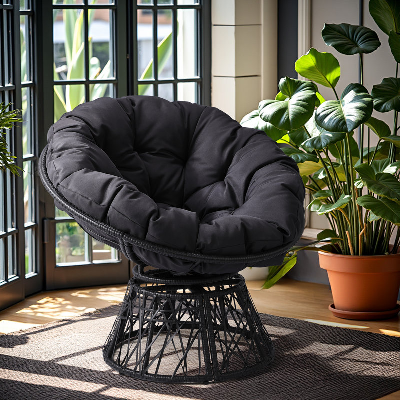 Wicker Swivel Accent Chair With Cushion, Gray