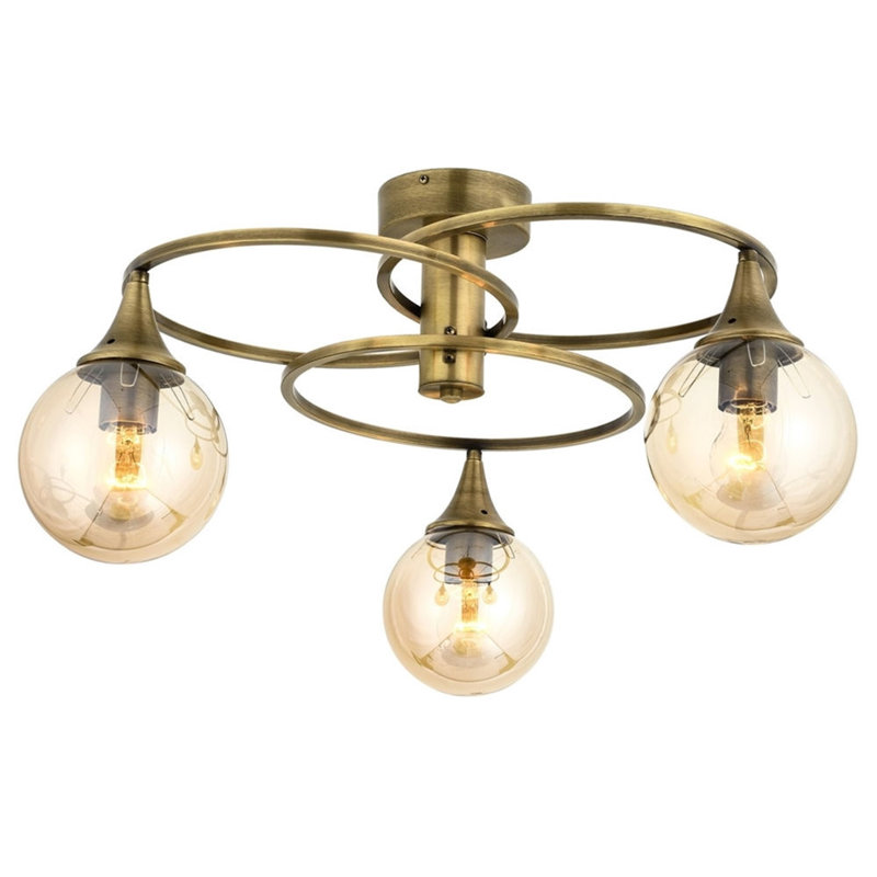 Lustre moderne en cuivre avec capuchon en verre 23,6 po x 23,6 po | Corps en métal, 3 x douilles E27 (6 W maximum), indice de protection IP20 | Design élégant pour le salon et la salle à manger, luminaire élégant