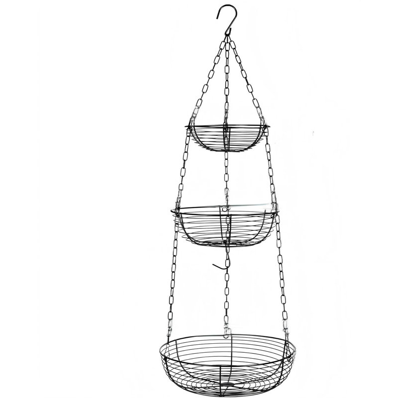 Panier à fruits à 3 niveaux pour comptoir de cuisine avec crochet à banane, paniers de fruits robustes en fil de fer de 36 pouces avec support en forme de feuille pour organiser la cuisine de pommes de terre et de légumes