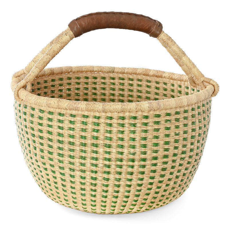 Panier bolga à carreaux vert forêt et naturel, Vert / Naturel