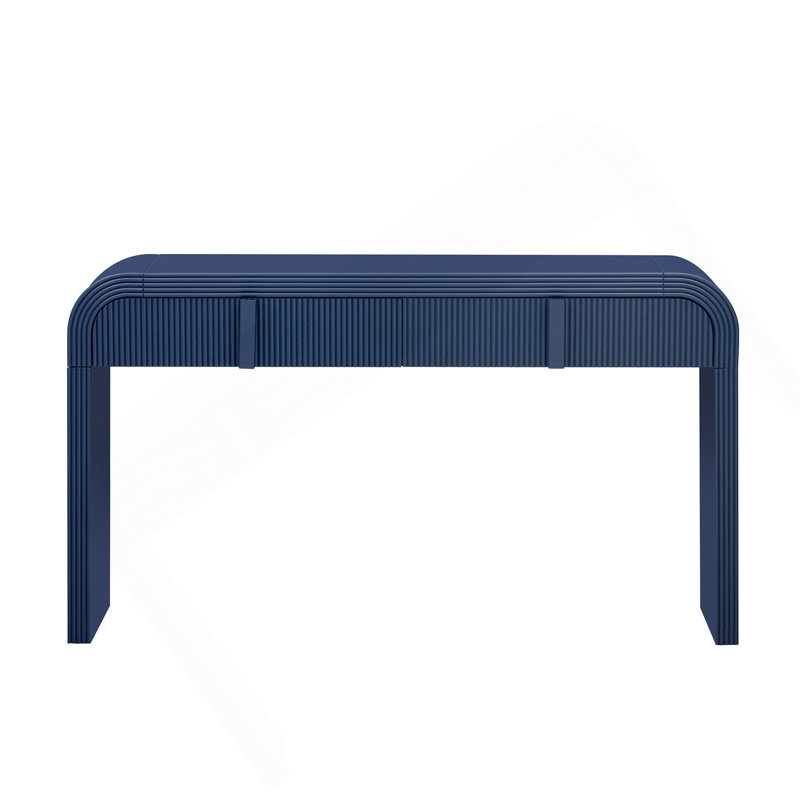 Console moderne avec 2 tiroirs de rangement, table d'entrée cannelée à silhouette arrondie pour le couloir du salon et du vestibule (bleu marine)
