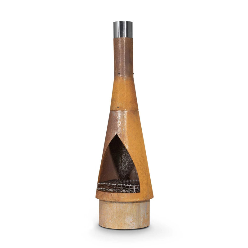 Siedentopf Column Steel Wood Burning Smokeless Chimnea, Brass