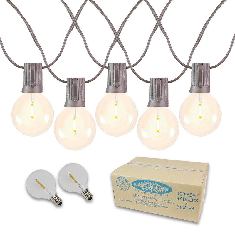 Doyne 100ft Outdoor LED 67 - Bulb Globe String Light (End to End Connectable), Brown, G50