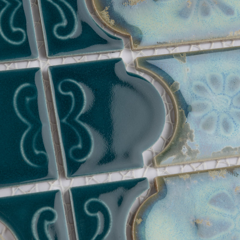 Montego Porcelain Mosaic Tile in Blue/Green/Beige