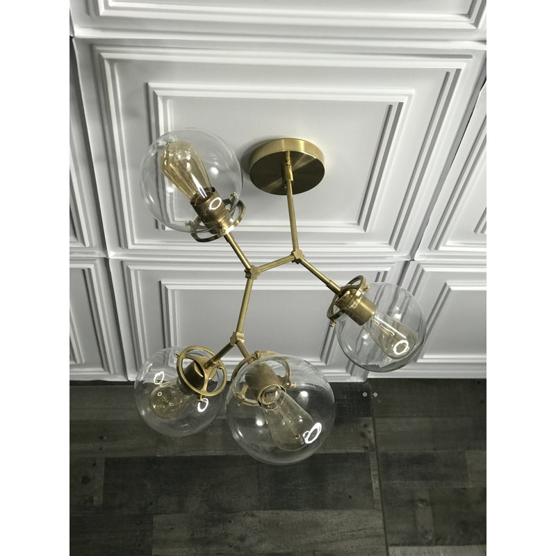 Marelle 4 - Light Dimmable Sputnik Modern Linear Chandelier, Raw Brass