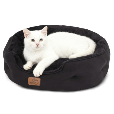 Lits pour petits chiens - Lits ronds pour chats d'intérieur, lit lavable pour chiot et chaton avec fond antidérapant, noir