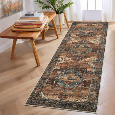 Tapis oriental lavable à la machine pour le salon Tapis antidérapant avec envers en caoutchouc pour chambre à coucher, couloir, salle à manger, cuisine, bureau, maison de campagne
