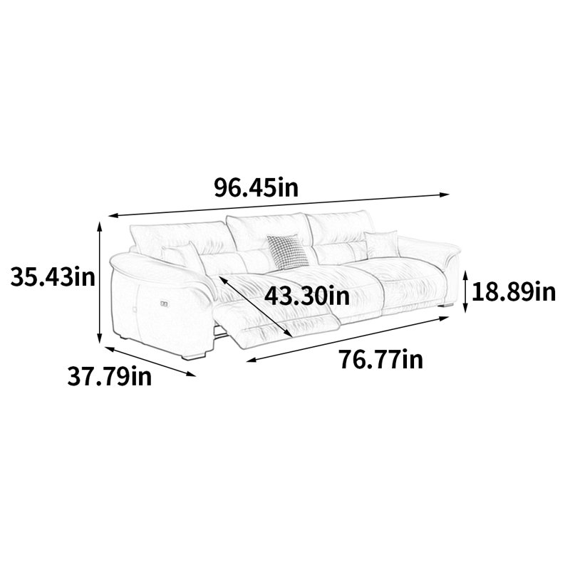 Élégant canapé électrique de luxe, 35.43" H x 96.45" W x 37.79" D, 3