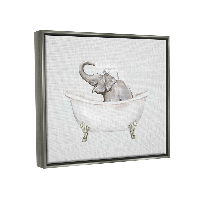 «Happy Elephant Splashing Bathaign», art mural encadré sur toile flottante par Ziwei Li, H 17 po x l 21 po x P 1,7 po