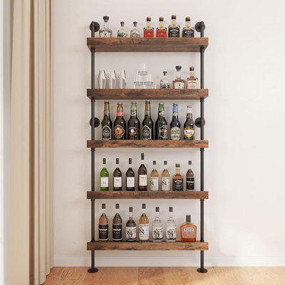5-Tier Wall Mounted Wine Rack, Floating Bar Shelves, Liquor Bottle Shelf Display, Holds 30+ Bottles, Space Saving (31.5" W X 79" H) by Everly Quinn