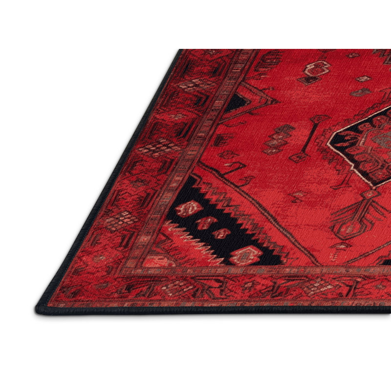 Tapis rouge persan lavable à la machine, Rond 7 pi
